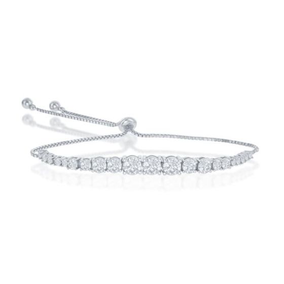 Sterling silver and CZ bolo style tennis bracelet