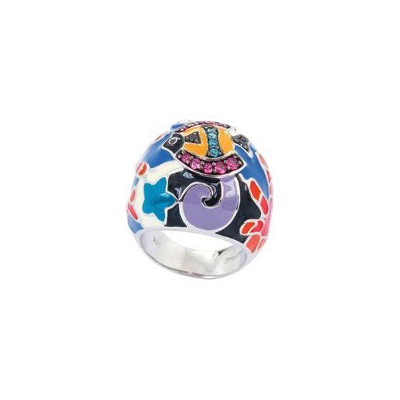 Belle Etoile Round MultiColor Cubic Zirconia studded Under the Sea Size 7 Ring - 925 Sterling Silver