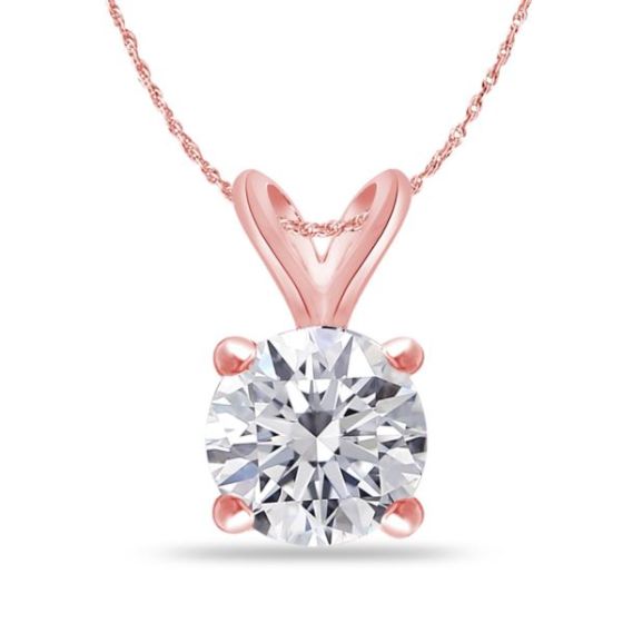 Bright White Round Lab Grown Diamond Pendant in 14K Rose Gold 1.60ct, Color-FG, Clarity-VS