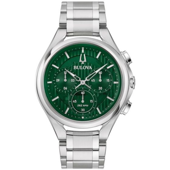 Men's CURV Chronograph Silver-Tone Stainless Steel Watch Green Dial