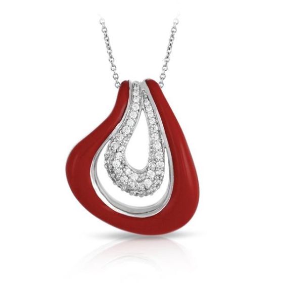 Belle Etoile Round Cubic Zirconia studded Red Vapeur Pendant - 925 Sterling Silver with chain