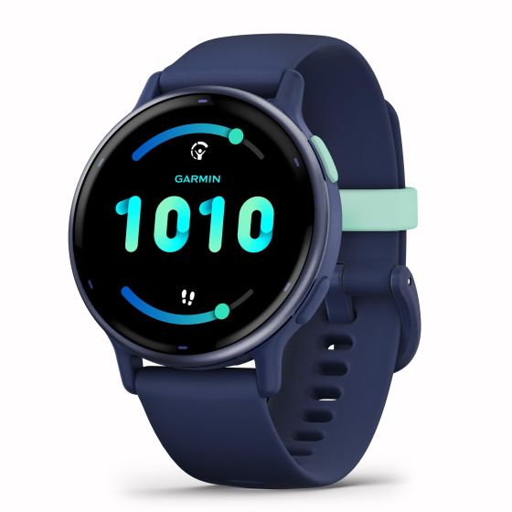 Garmin Vivoactive 5 GPS Smartwatch and On-Wrist Coach - Metallic Navy bezel, Navy band
