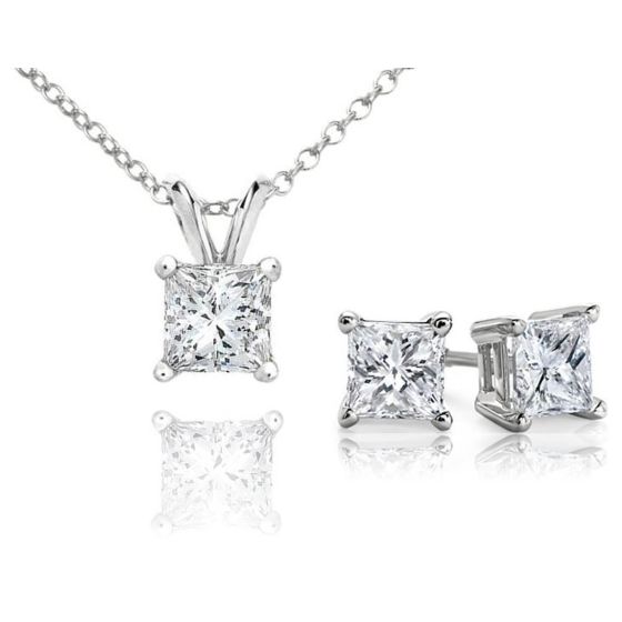 PARIKHS Princess Cut Premium Diamond Set 14K White Gold 0.15ct IJ Color, SI2 Clarity