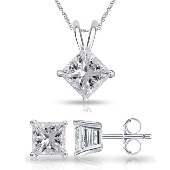 Bright White Pristine Princess cut Lab Grown Diamond Set in 14K White Gold 1.00ct, GH, VS