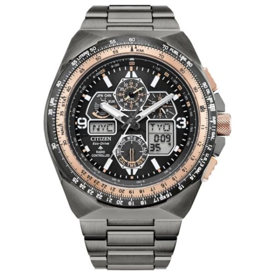 Men's Promaster Skyhawk A-T Eco-Drive Gray IP Stainless Steel Watch Black Dial