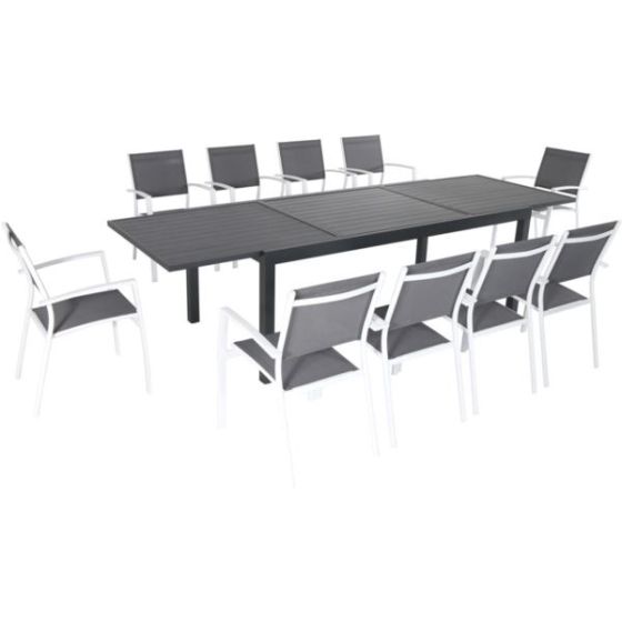 Naples 11-Piece Outdoor Dining Set with 10 Sling Chairs in Gray/White and a 40