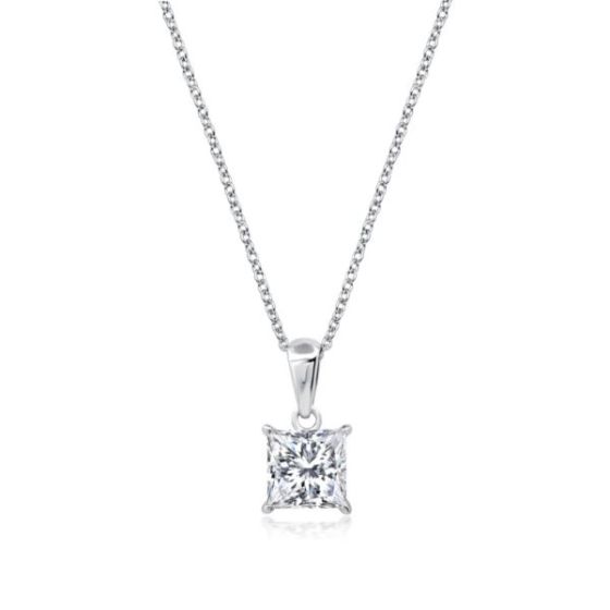 Crislu Princess Cut Solitaire Bezel Set Pendant Small Finished in Pure Platinum