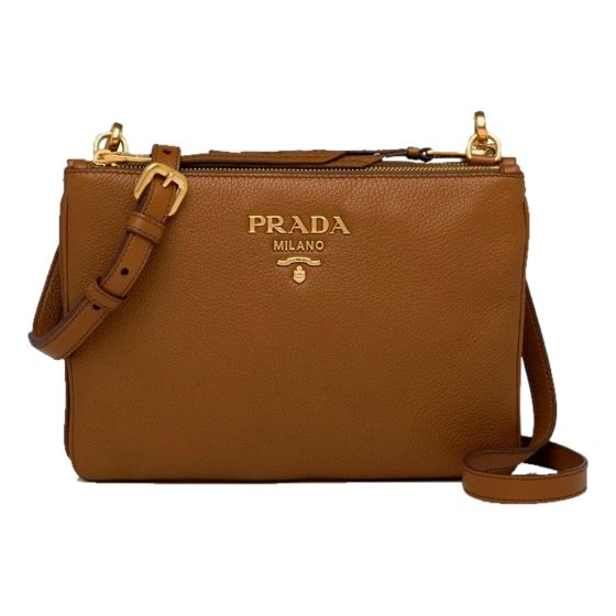 Prada Vitello Phenix Caramel Brown Leather Crossbody Bag