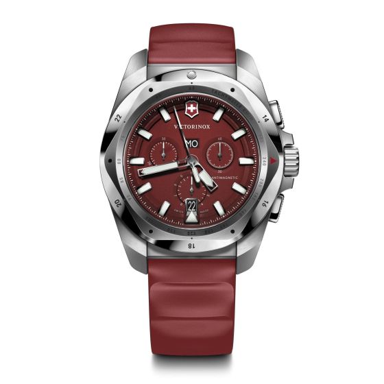 Mens I.N.O.X. Chronograph Silver & Red Rubber Strap Watch Red Dial