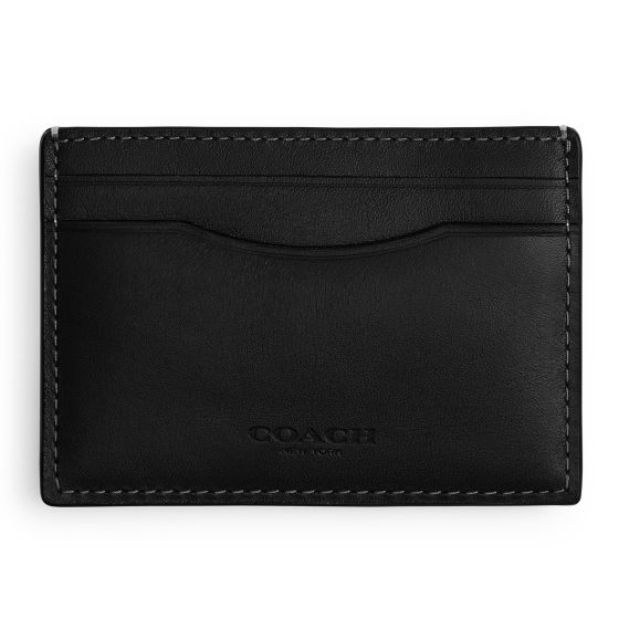 Mens Full Grain Leather Money Clip Card Case - Black