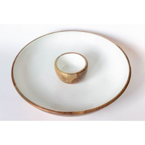 Jeanne Fitz Wood + White Collection Acacia Wood Chip and Dip Serving Bowl, 15 inches
