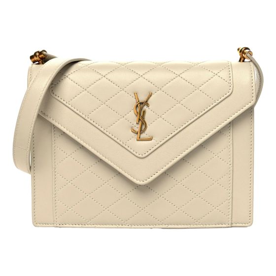 Saint Laurent Gabby Quilted Ivory Crema Lambskin Shoulder Bag