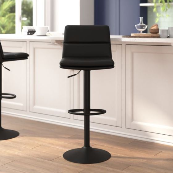 Set of 2 Commercial Armless Adjustable Height Barstools in Black LeatherSoft