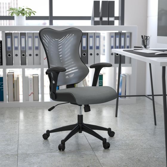 High Back Designer Gray Mesh Executive Ergonomic Chair with Adjustable Arms
