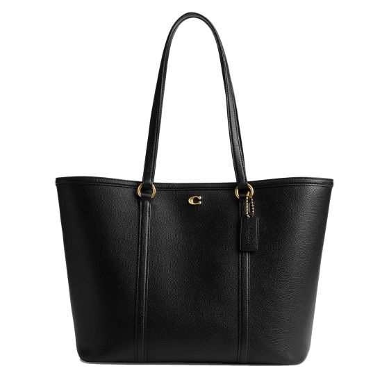 Refined Pebble Leather Legacy Tote - Black/Brass