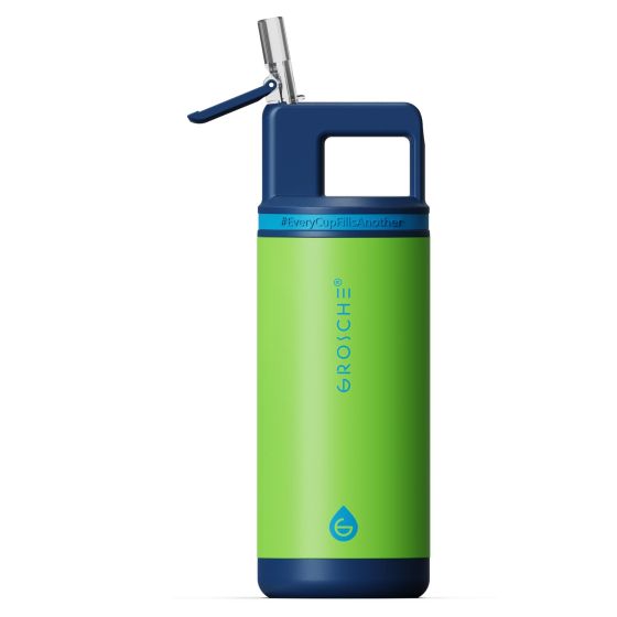 Grosche Alpine Flip N Sip 16 Oz Kids Water Bottle -  Sandcastle Yellow