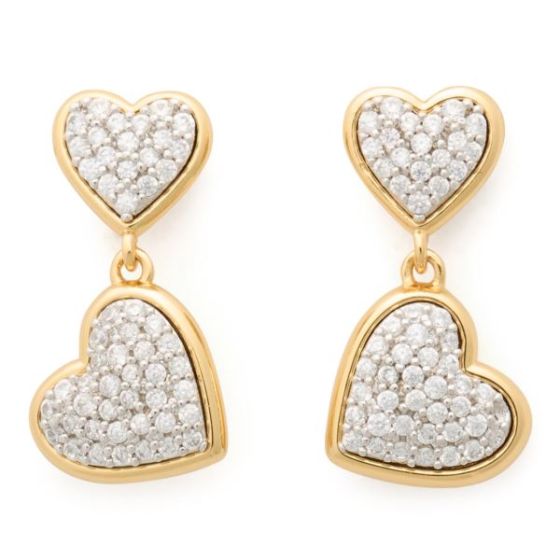 With All My Heart  Pave Drop Earrings  - Clear/Gold