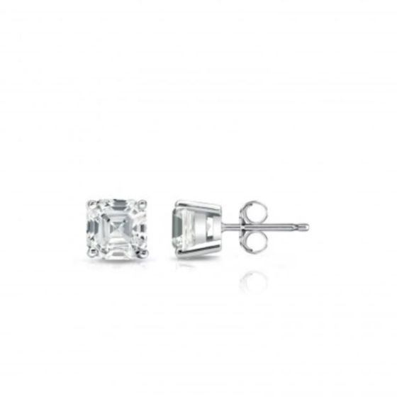 Bright White Pristine Asscher Lab Grown Diamond Stud in 14K White Gold 0.50ct, Color-GH,Clarity-VS