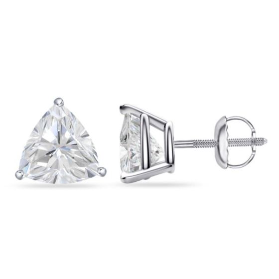 Bright White Pinnacle Trillion Lab Grown Diamond Screwback Stud, 14K White Gold 2.90ct, GH, VVS