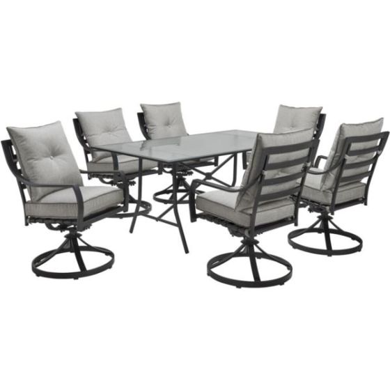 Lavallette 7-Piece Dining Set in Silver Linings with 6 Swivel Rockers and a 66