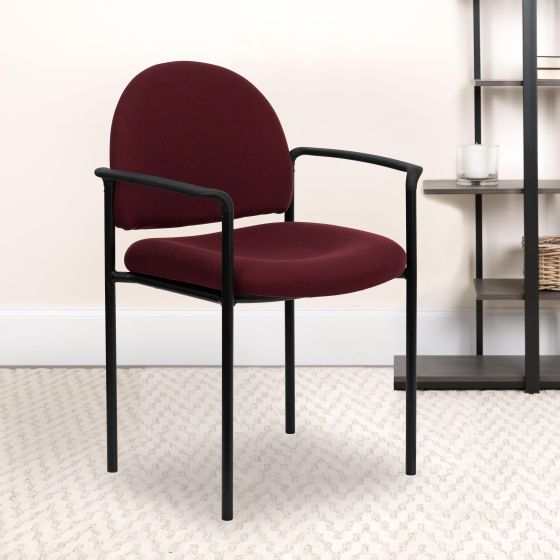 Comfort Burgundy Fabric Stackable Steel Side Reception Chair with Arms - Office