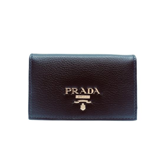 Prada Black Vitello Grain Soft Calf Leather Credit Card Case Wallet