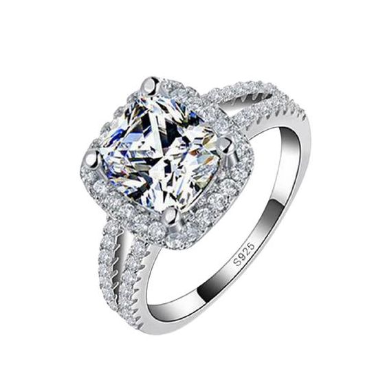 Latonia Cabella Sterling Silver 4 Ct. Cushion Cut CZ Split Shank Engagement Ring