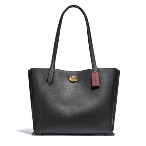 Polished Pebble Leather Willow Tote - Black/Brass