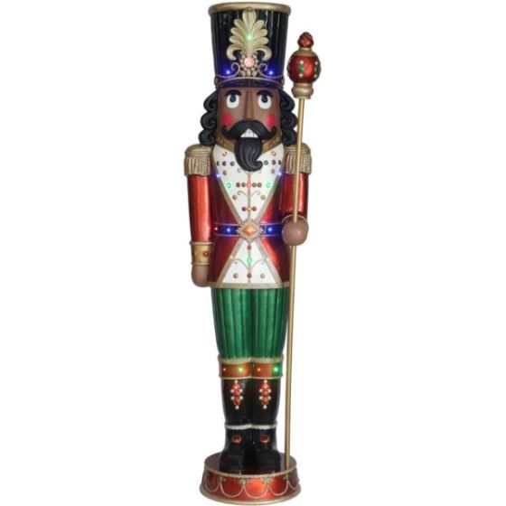 76-inch Resin African American Nutcracker Figurine Holding Staff with Built-in Multicolor LED Lights