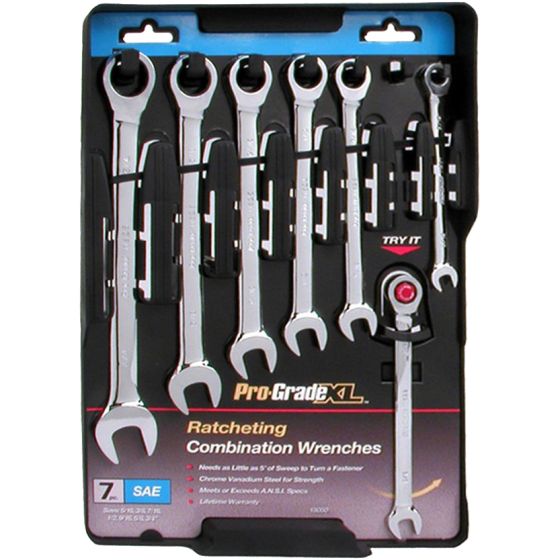 Pro-Grade XL 7-Piece Ratcheting Combination Wrench Set