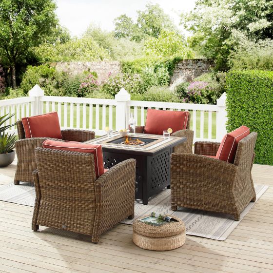 Bradenton 5Pc Outdoor Wicker Conversation Set W/Fire Table