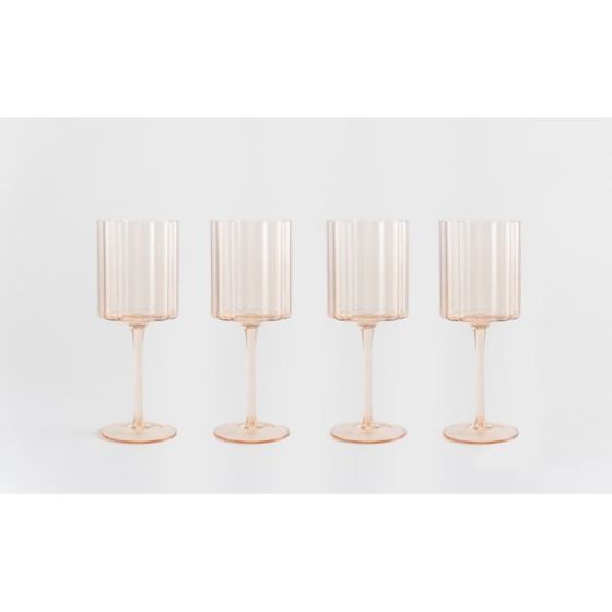 Jeanne Fitz Scalloped Rim Fluted Wine Glass, Set of 4, 12oz, Amber