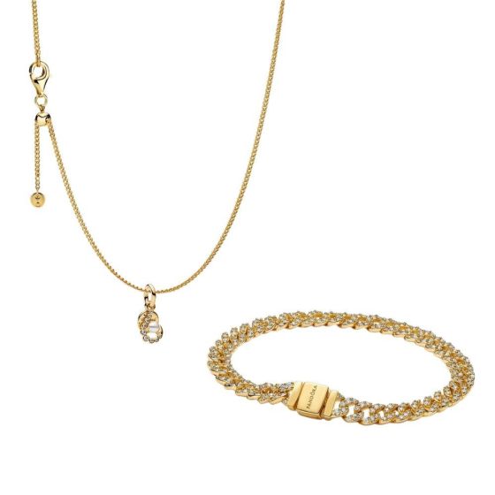 Golden Hook and Pearl Bracelet Set Size 23.6