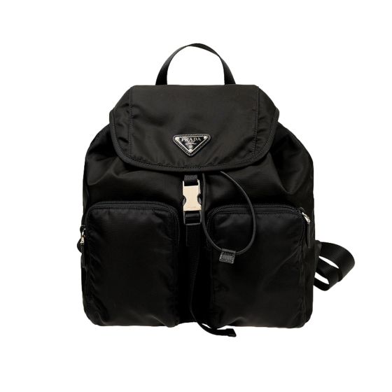 Prada Re-Nylon and Saffiano Leather Trim Medium Drawstring Rucksack Backpack in Black