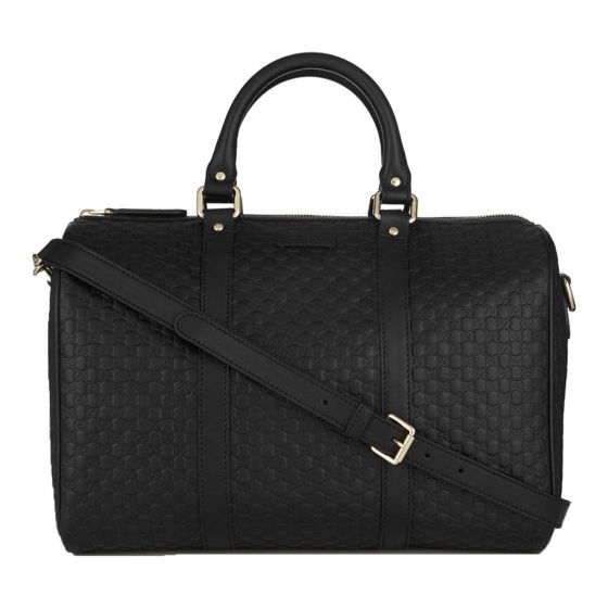 Gucci Microguccissima GG Boston Bag Black Embossed Leather Gold Hardware