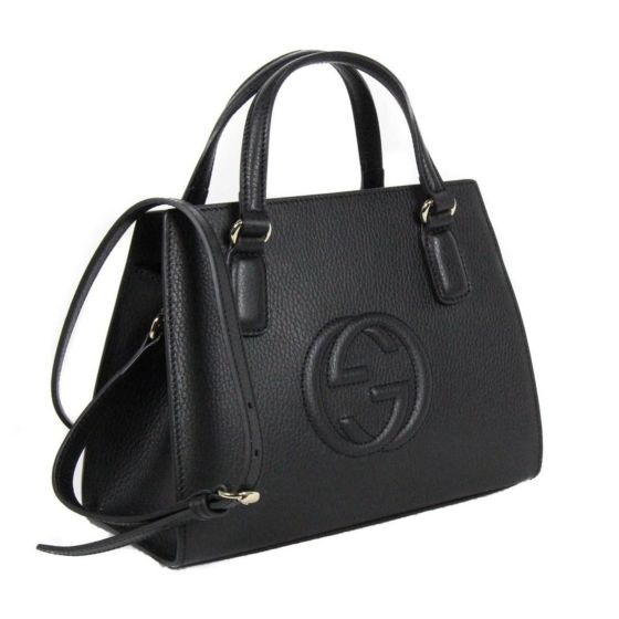 Gucci Soho Leather Structured Small Tote Crossbody Bag Black