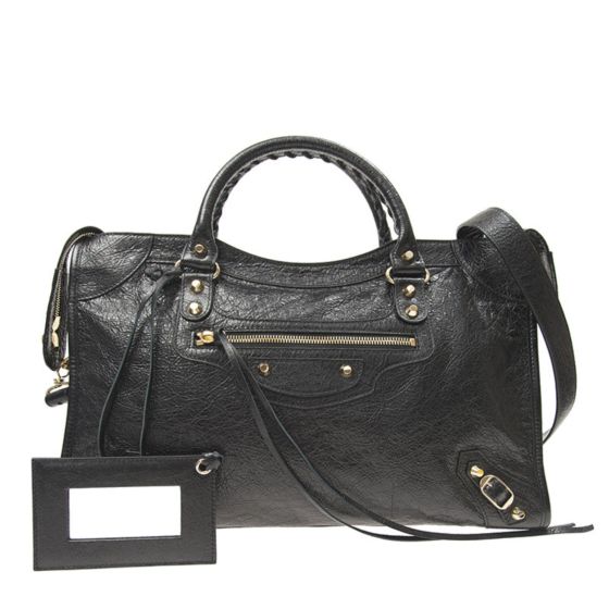 Balenciaga Classic City Grey Shiny Arena Leather Shoulder Bag