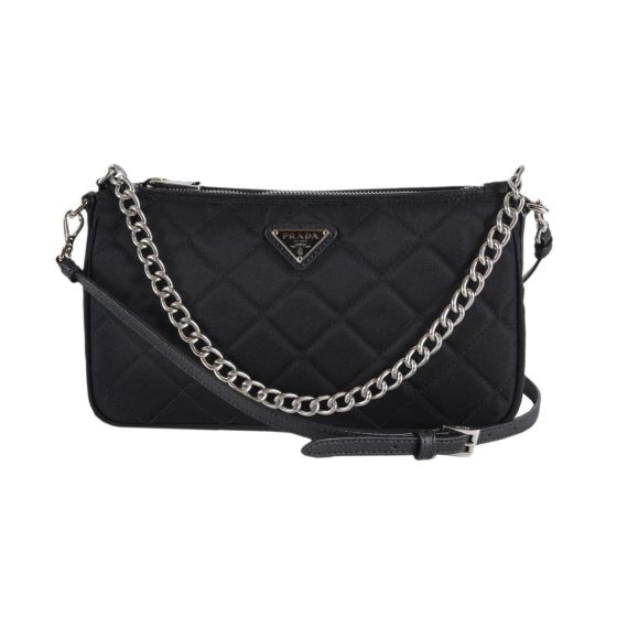 Prada Black Tessuto Nylon Quilted Chain Crossbody Bag