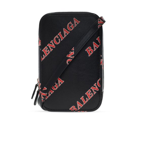 Balenciaga Black Calfskin Leather Sport Print Phone Holder Bag