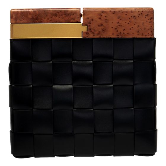 Bottega Veneta BV Snap Mogano Black Leather Clutch Designer Evening Handbag