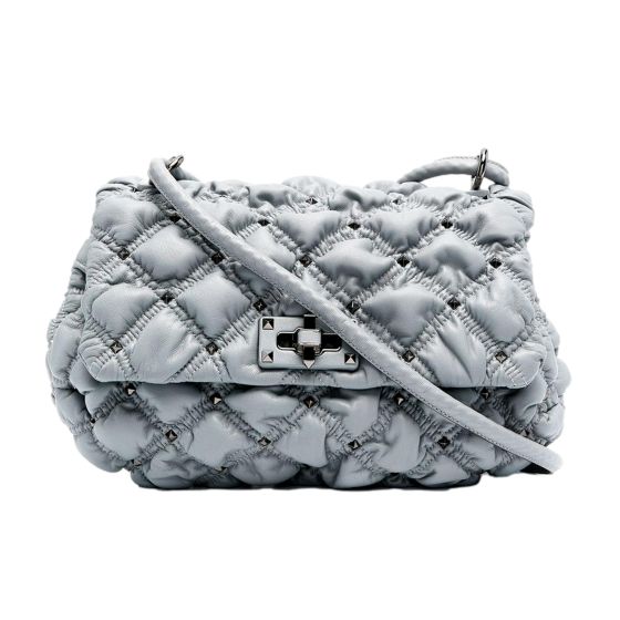 Valentino Garavani Spikeme Gray Studded Leather Medium Crossbody Bag