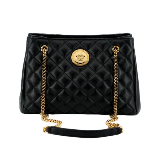 Versace La Medusa Black Quilted Nappa Leather Large Tote Bag