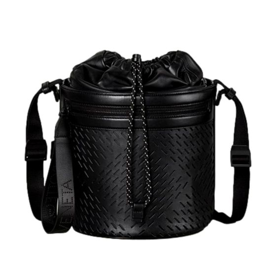 Bottega Veneta Perforated Black Nappa Leather Drawstring Bucket Crossbody Bag