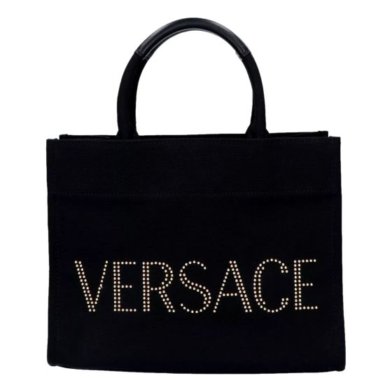 Versace Mini Tote Bag Nero Black Canvas Studded Logo