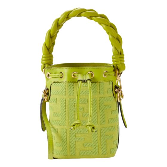 Fendi Mon Tresor Mini Wasabi Green FF Canvas Bucket Bag Crossbody