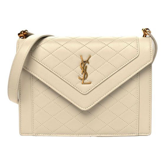 Saint Laurent Gabby Quilted Ivory Crema Lambskin Shoulder Bag