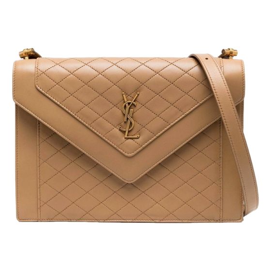 Saint Laurent Gabby Monogram Quilted Lambskin Leather Light Brown Shoulder Bag