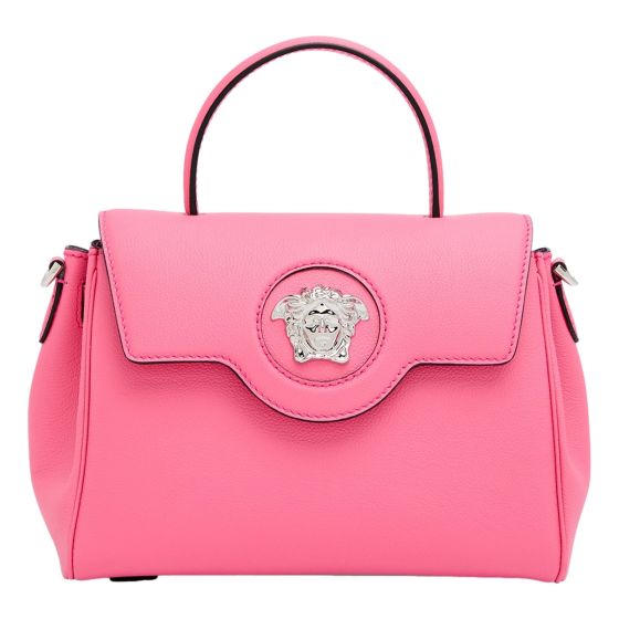 Versace Flamingo Pink Vitello Leather Top Handle Designer Handbag