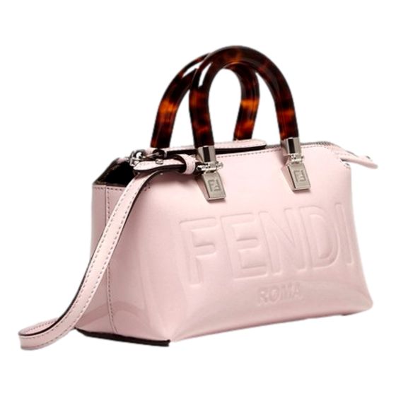 Fendi By The Way Mini Boston Bag Light Pink Patent Leather Top Handle