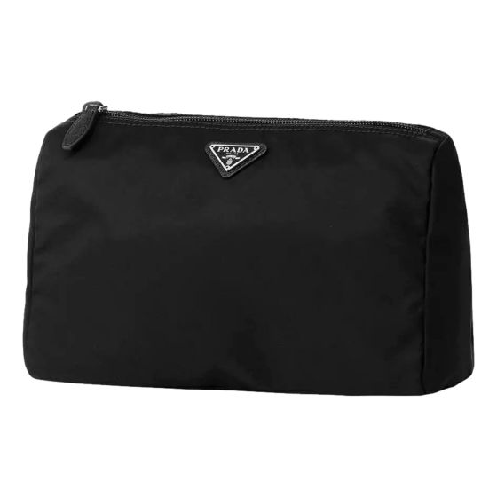 Prada Re-Nylon Necessaire Large Pouch Clutch in Black Nylon with Silver Hardware